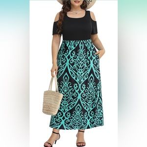 Plus Size Cold Shoulder Sundress Maxi with Pockets